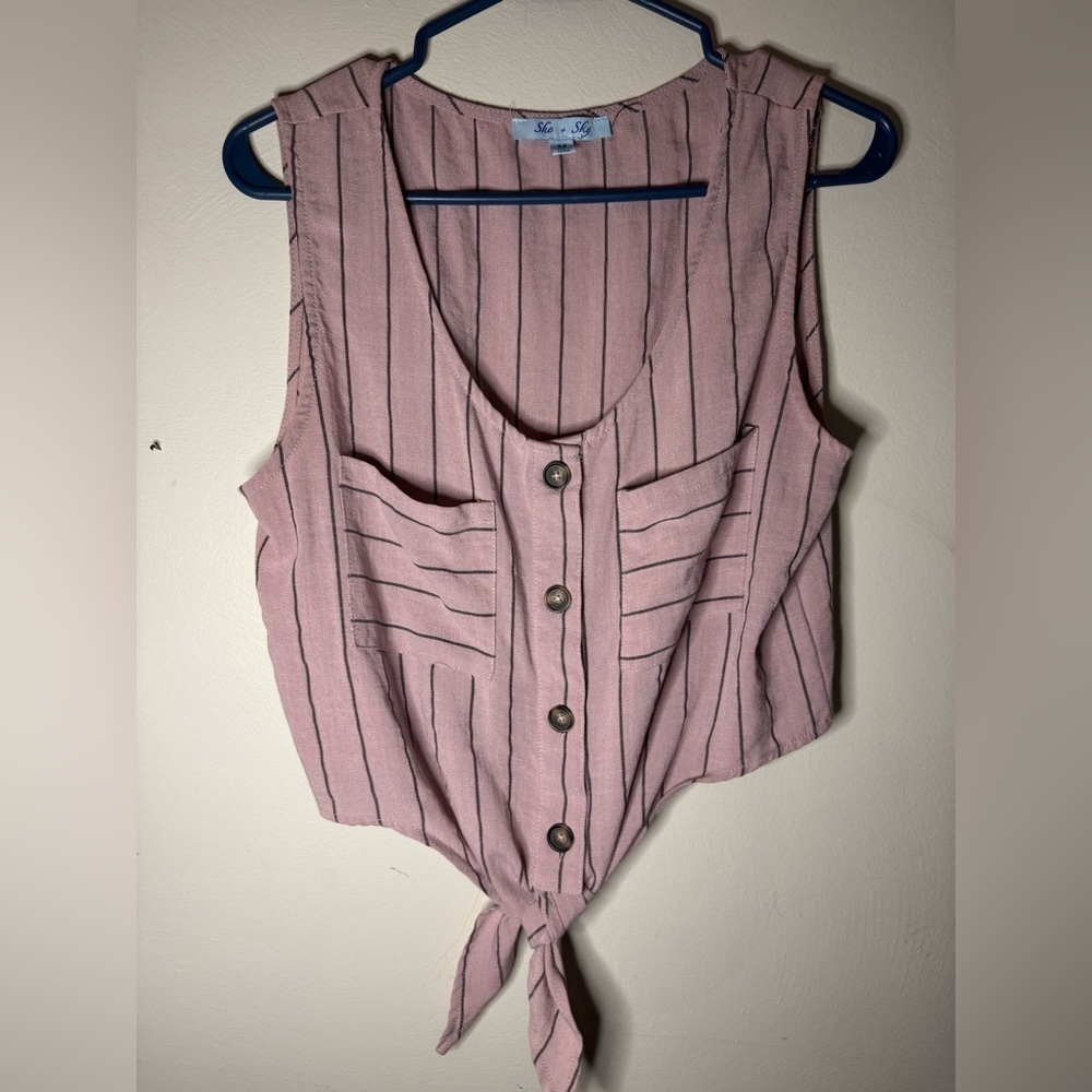 Pink Striped Cropped Top with Tie size medium